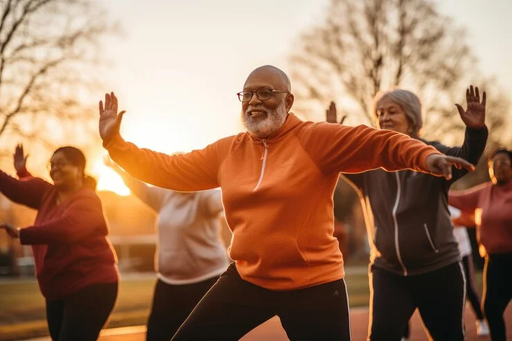 multiracial group active senior women men exercising together outdoorsgenerative ai 180241 1007