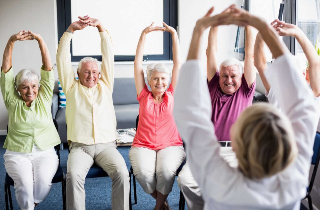 seniors exercising stretching